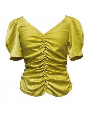 Marc New York Andrew Marc Cress Green Ruched Satin Blouse Size Medium